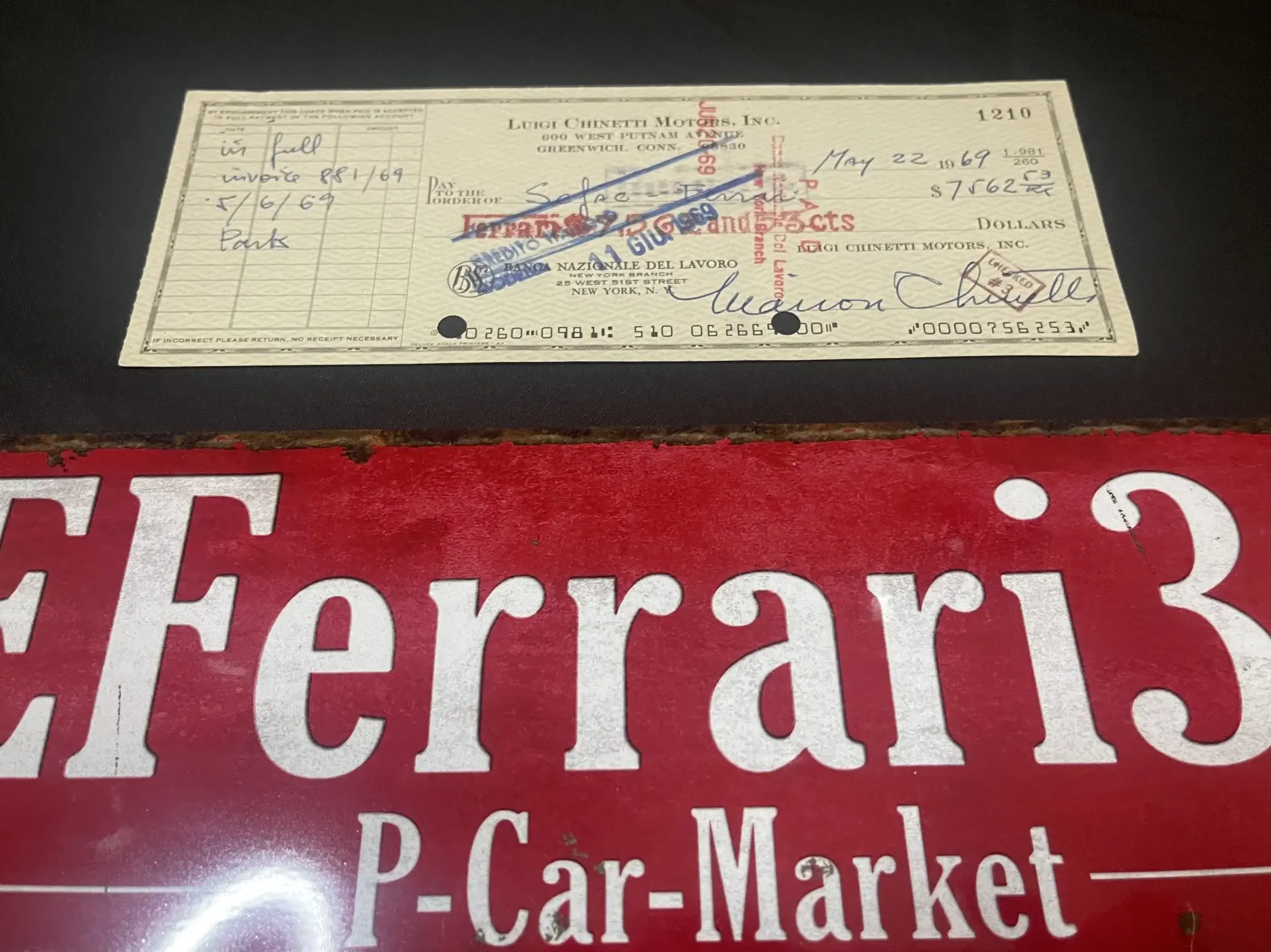 MP: Luigi Chinetti Check Endorsed by Enzo Ferrari | PCARMARKET