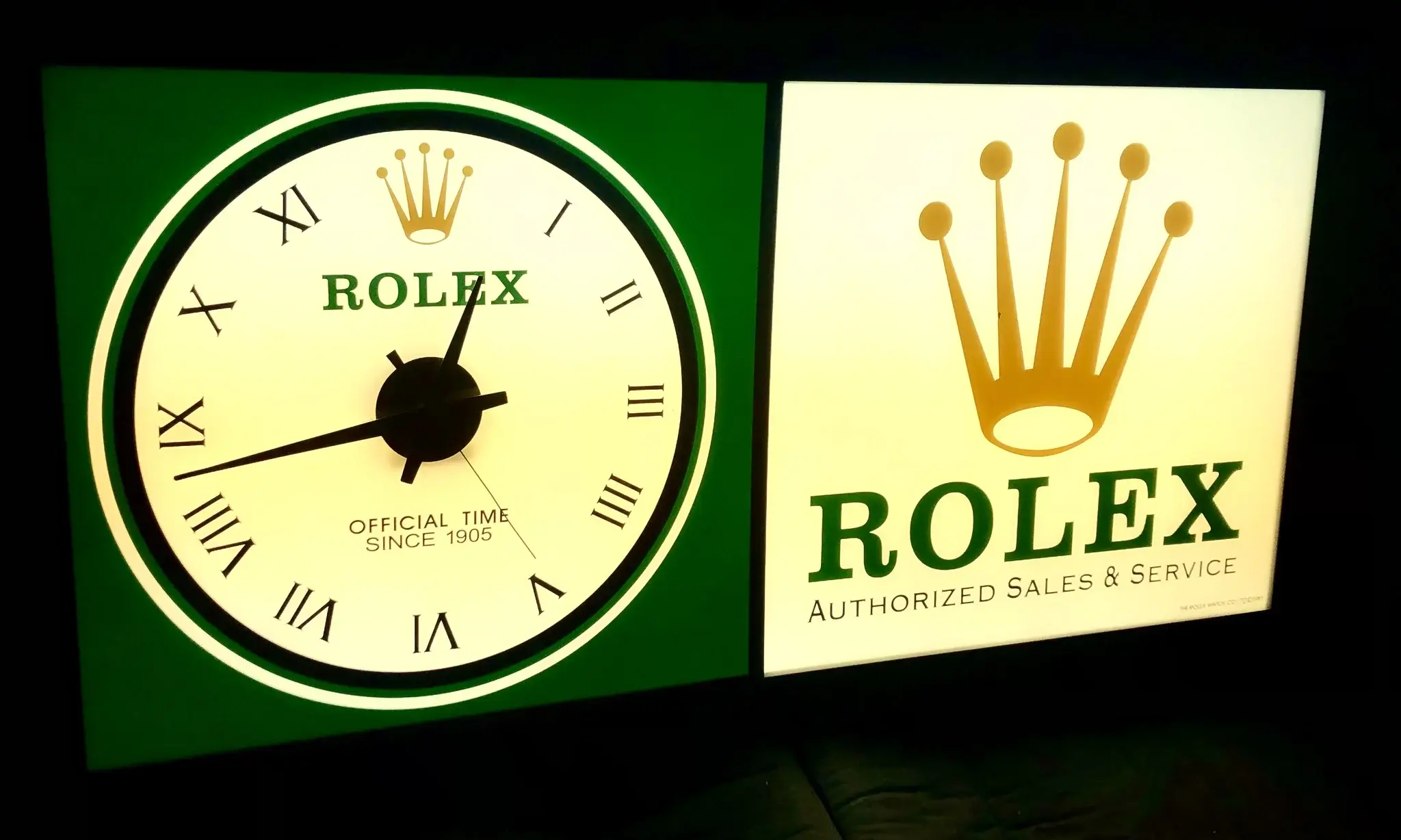 Rolex Hanging Sign ロレックスハンギングサイン看板ディスプレイ Illuminated Vintage Rolex Clock Sign (36