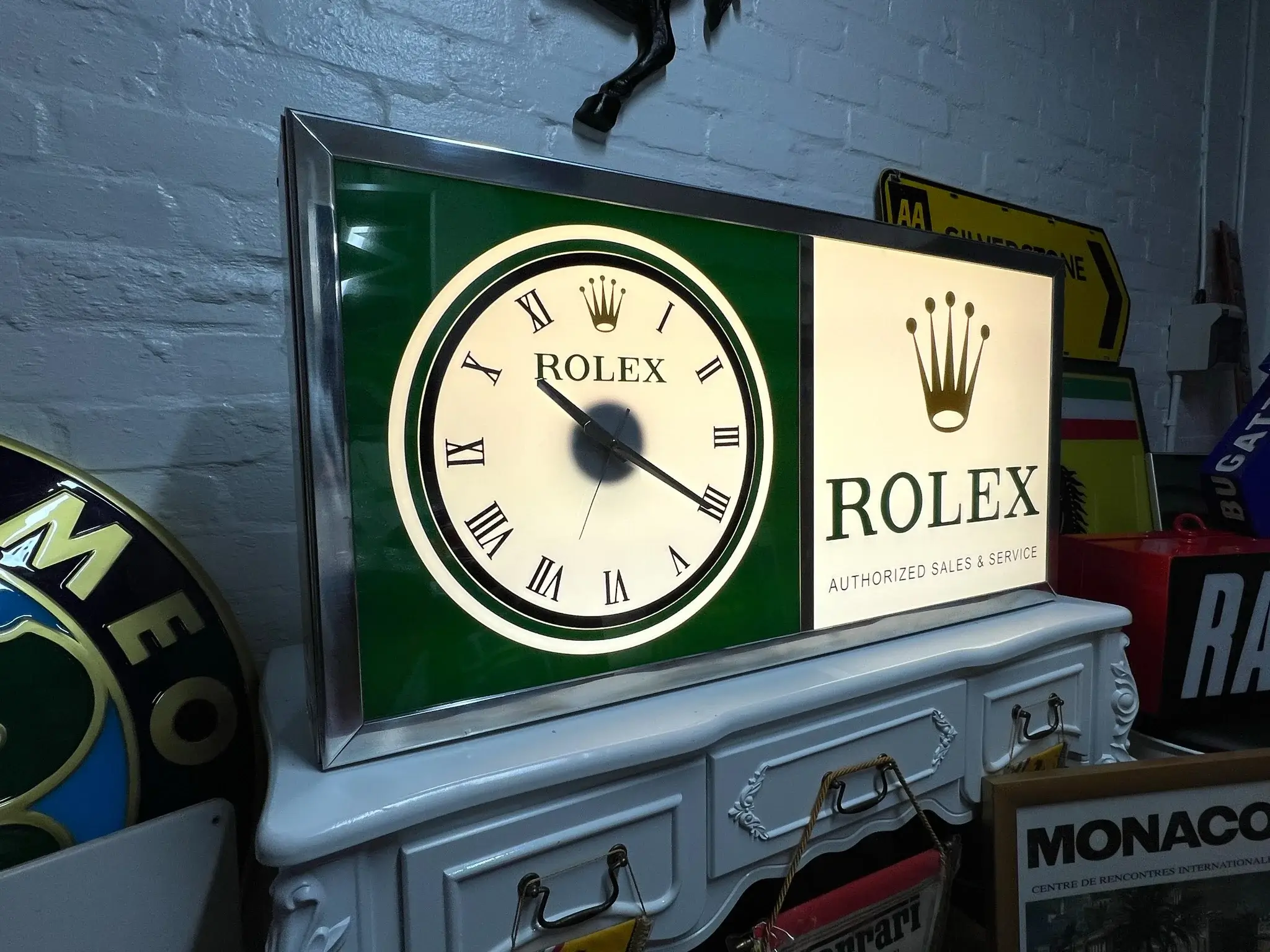 MP: 1990s Illuminated Rolex clock Sign | PCARMARKET