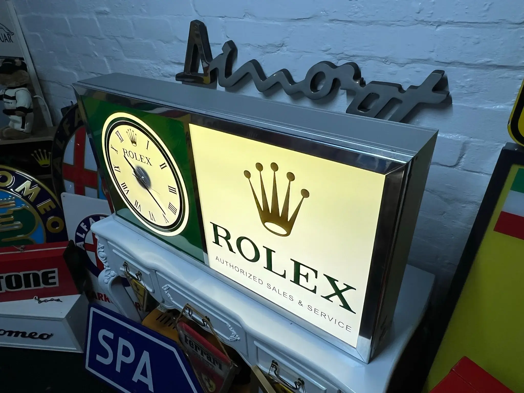 MP: 1990s Illuminated Rolex clock Sign | PCARMARKET