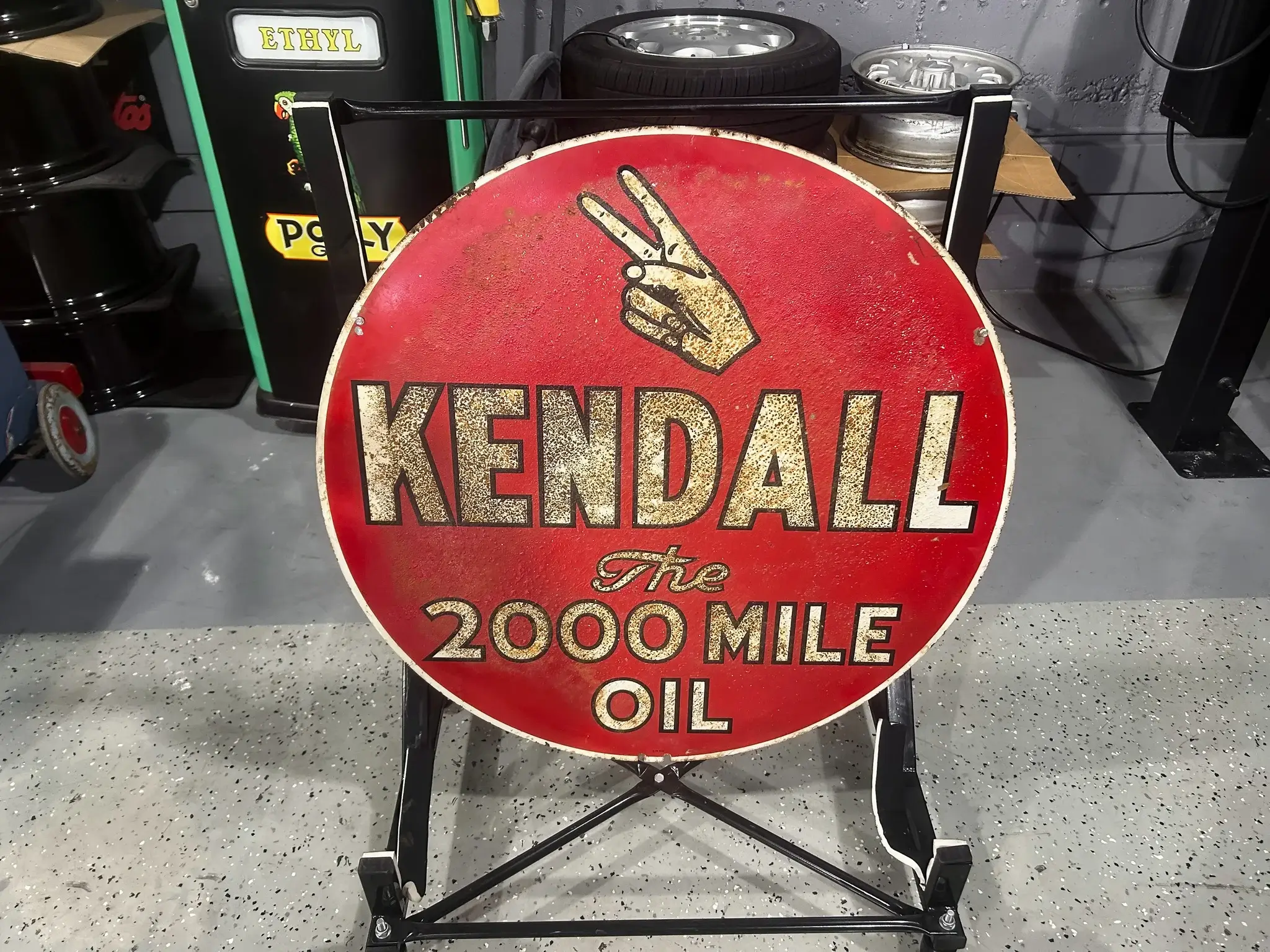 MP: 1950's Kendall Oil 'The 2000 Mile Oil' Double Sided Sign