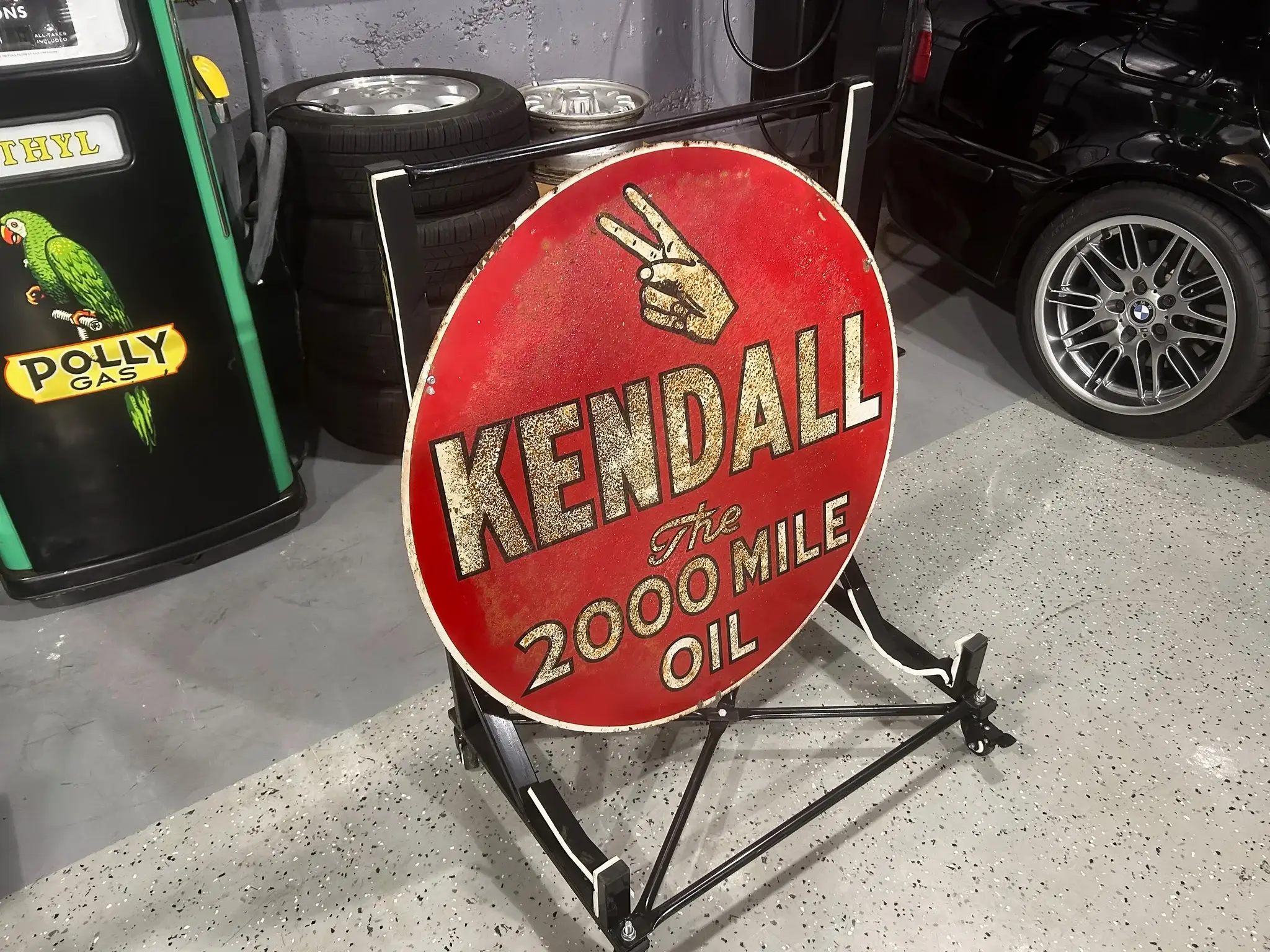 MP: 1950's Kendall Oil 'The 2000 Mile Oil' Double Sided Sign