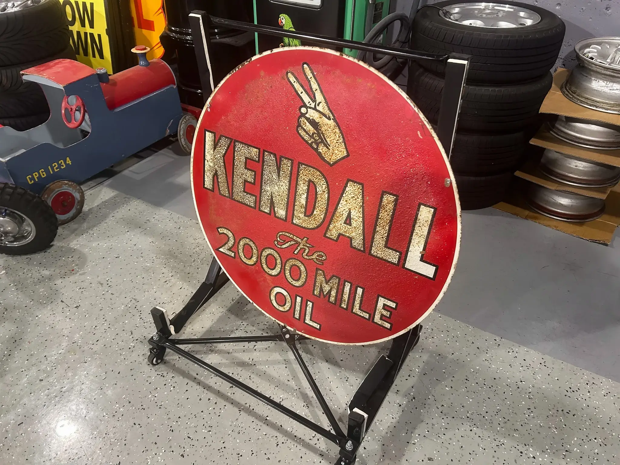 MP: 1950's Kendall Oil 'The 2000 Mile Oil' Double Sided Sign