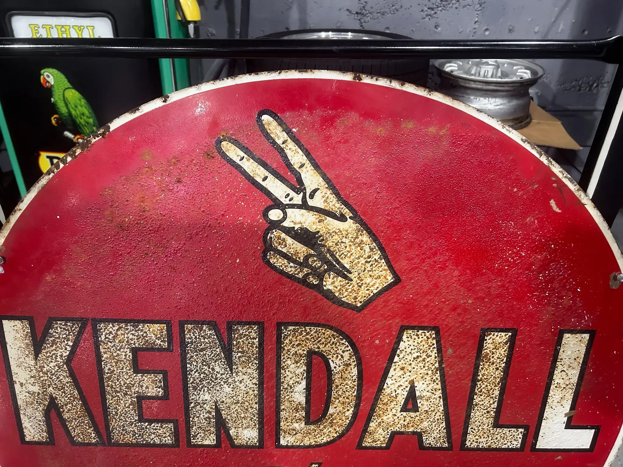 MP: 1950's Kendall Oil 'The 2000 Mile Oil' Double Sided Sign