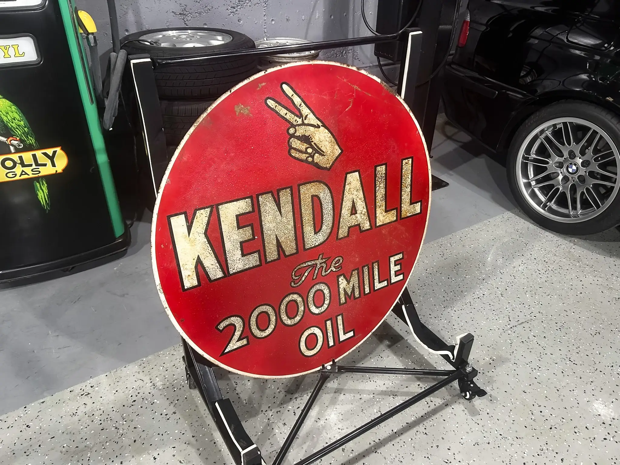 MP: 1950's Kendall Oil 'The 2000 Mile Oil' Double Sided Sign