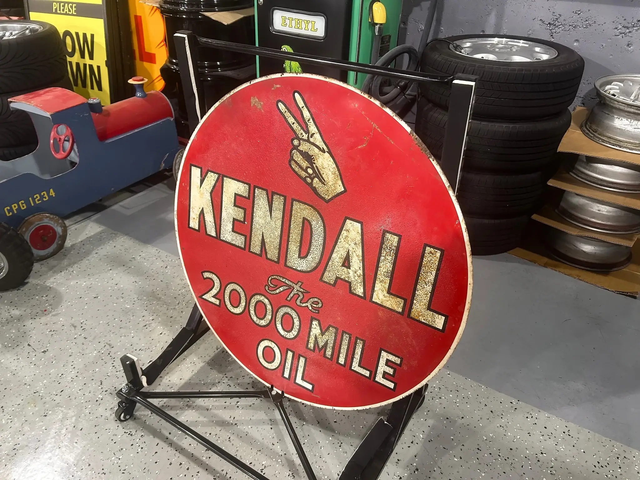 MP: 1950's Kendall Oil 'The 2000 Mile Oil' Double Sided Sign