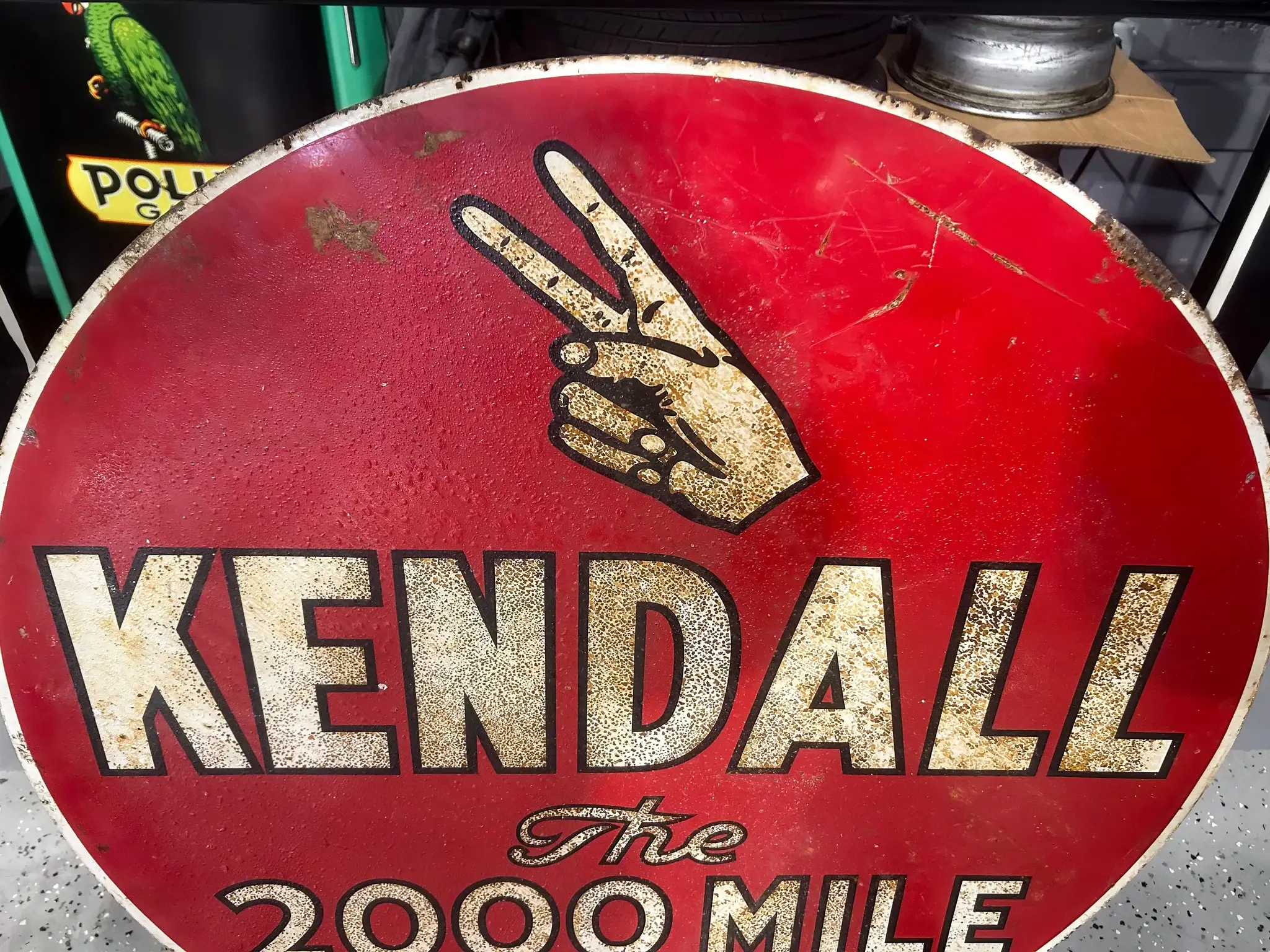 MP: 1950's Kendall Oil 'The 2000 Mile Oil' Double Sided Sign