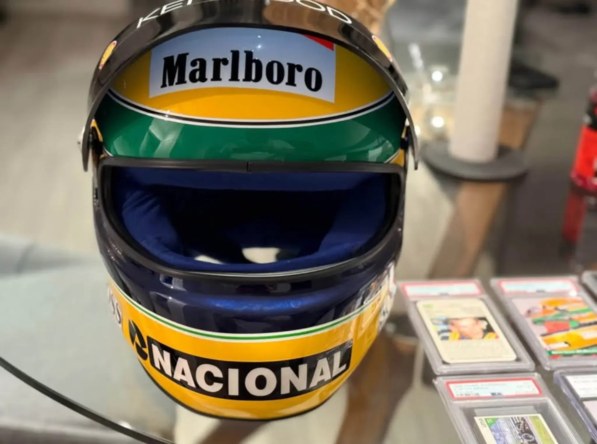 No Reserve Ayrton Senna 1:1 Scale Replica Helmet and PSA Cards 
