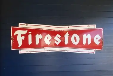 MarketPlace: Vintage 1960 Firestone Bowtie Painted Porcelain Sign