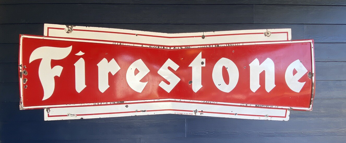MarketPlace: Vintage 1960 Firestone Bowtie Painted Porcelain Sign