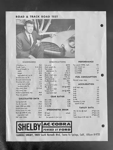 MP: Original Shelby AC Cobra Sales Brochure | PCARMARKET