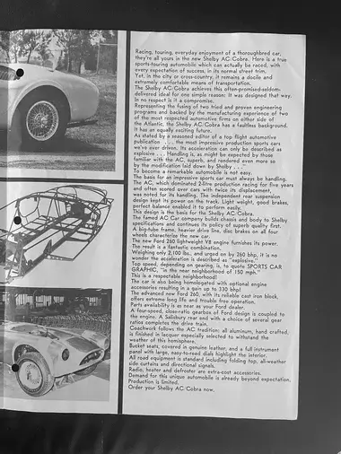 MP: Original Shelby AC Cobra Sales Brochure | PCARMARKET