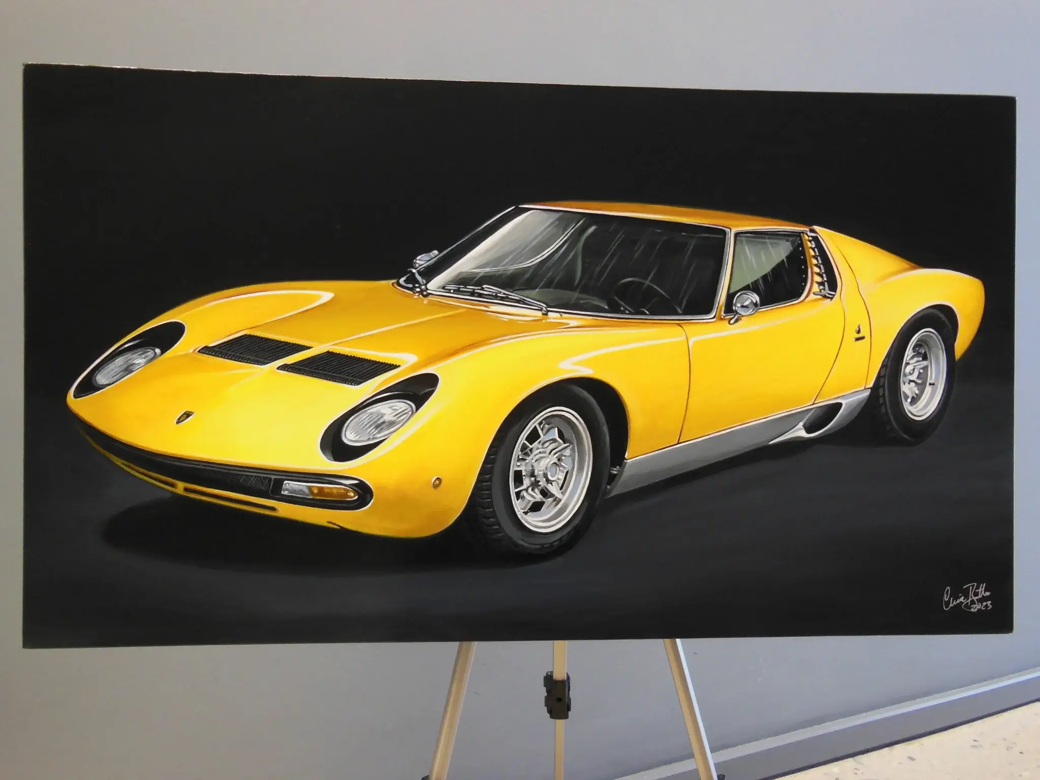 N.MIURA  油絵 No Reserve 1971 Lamborghini Miura SV Painting by Clive Botha